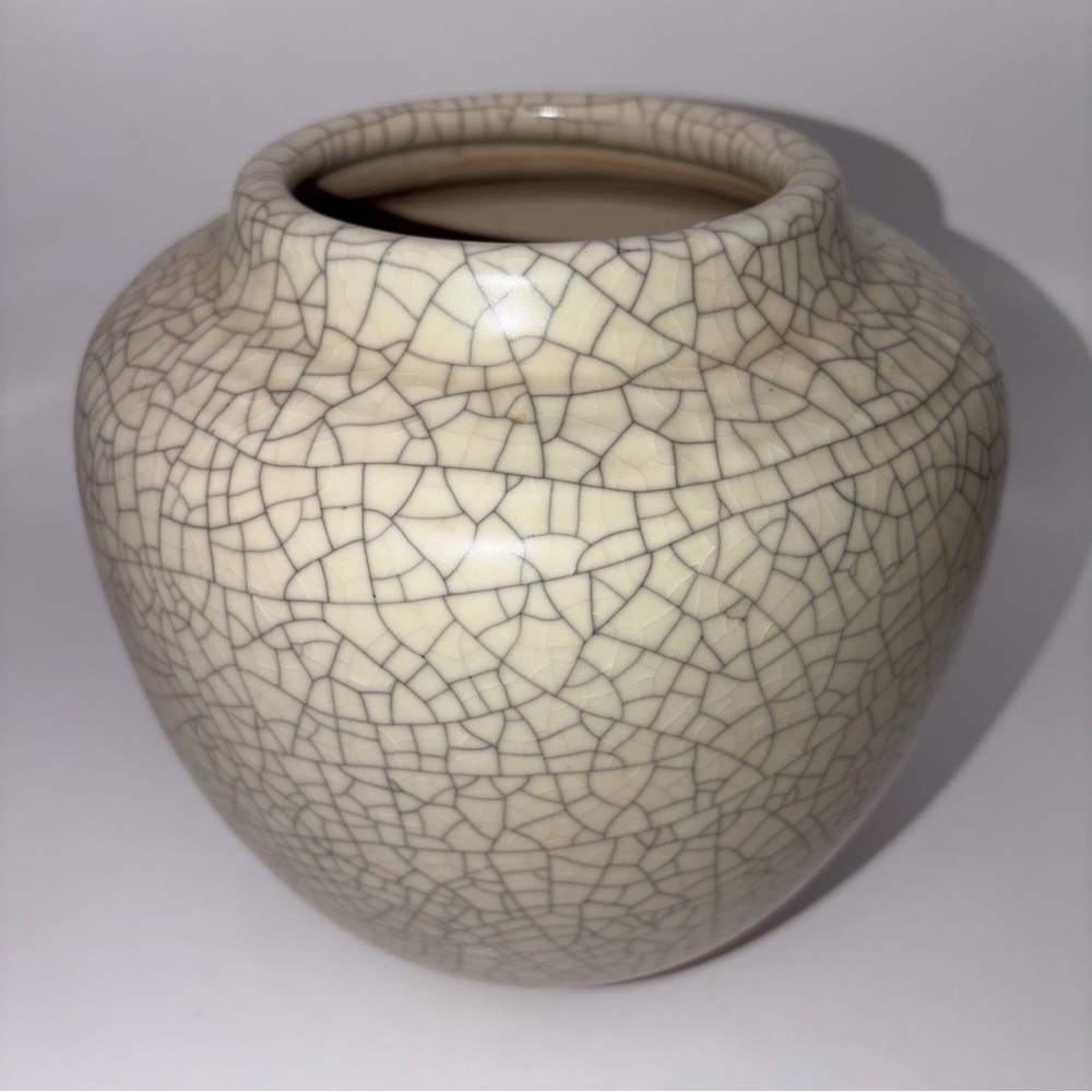 VTG German Crackle Glaze Ceramic Vase Ivory Cream Art Pottery Mid Century Decor - Picture 4 of 9